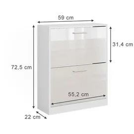 Vicco Schuhschrank Gizmo, Weiß Hochglanz 59 x 72.5 cm 2 Fächern