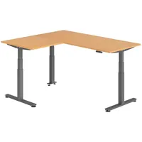 Bümö Eckschreibtisch, Buche, Graphit, Nachbildung,Buche, Rechteckig, 180x74x160 cm, FSC