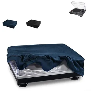 DAZZLEEX Schallplattenspieler Kurzer Plüsch-Staubschutz, kratzfeste Spandex-Abdeckung, schwarz/blau, Plattenspieler-Staub, für AT-LP120XUS (blau)