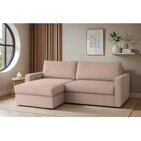 Friderik-EU Ecksofa mit Schlaffunktion und Bettkasten, 224 x 140 cm - Schlafsofa, Couch, inklusive Zierkissen - Bettfunktion rosa