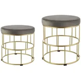 EGLO Living 2er Set Hocker Mashike, elegante Sitzhocker, runde Couch Beistellhocker, Pouf aus Samt in Braun und Metall in Messing-Gebürstet, Samthocker ø