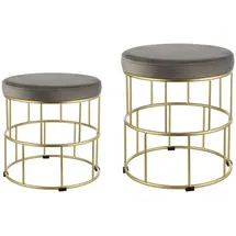 EGLO Living 2er Set Hocker Mashike, elegante Sitzhocker, runde Couch Beistellhocker, Pouf aus Samt in Braun und Metall in Messing-Gebürstet, Samthocker ø