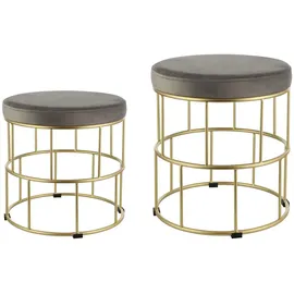 EGLO Living 2er Set Hocker Mashike, elegante Sitzhocker, runde Couch Beistellhocker, Pouf aus Samt in Braun und Metall in Messing-Gebürstet, Samthocker ø