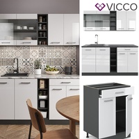 Vicco Singleküche R-Line, Weiß Hochglanz/Anthrazit, 160 cm ohne Arbeitsplatte