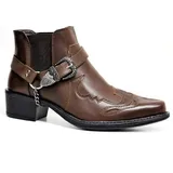 NANFAN Männer Casual Vintage Kurze Stiefeletten Western Cowboy Stiefel Stickerei Reitschuh Große Größe Spitz Ritter Reiten Motorradstiefel,Brown-41 - 41 EU