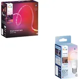 PHILIPS Hue Flux Gradient Lightstrip, 4m, lebendige Farben und Atmosphäre, ChromasyncTM-Farbmischung + Philips Essential E27 smarte LED Lampe, Bundle RGBWWIC