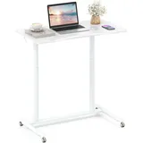 Costway Schreibtsich C-förmig mit Rollen, 70-106 cm höhenverstellbar, Kleiner Computertisch mit Metallrahmen, mobiles Stehpult, Laptoptisch, Weiß - Weiß