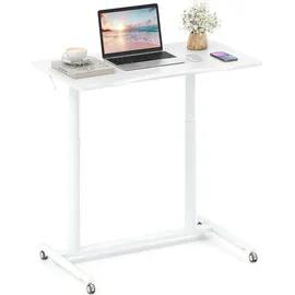 Costway Schreibtsich C-förmig mit Rollen, 70-106 cm höhenverstellbar, Kleiner Computertisch mit Metallrahmen, mobiles Stehpult, Laptoptisch, Weiß - Weiß