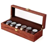 HUSPOO Uhrenbox mit 6 Fächern, Holz Herrenuhrenkasten Uhrenboxe Organizer mit Glasdeckel, Geschenke für Vater und Freund (6 Fächern)