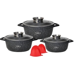 Cheffinger Kochtopf Kochgeschirr 6 teilig Topf Induktion Alu Guss ø 20-28cm Topf Kochtopfset mit Silikongriffe Aluminium Guss schwarz