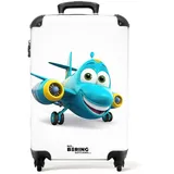 NoBoringSuitcases.com© Kinderkoffer Flugzeug - Blau - Kinder - Jungen 55x35x20cm, 4 Rollen, Kinder Koffer Klein, Trolley Handgepäck bunt 35 cm x 55 cm x 20 cm