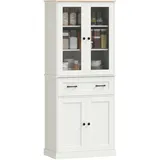 HOMCOM Küchenschrank Hochschrank Buffetschrank mit Acrylglastüren, Verstellbarer Einlegeboden und Schublade Vorratsschrank für Küche, Wohnzimmer, Esszimmer Cremeweiß, 76 x 40 x 182,5 cm