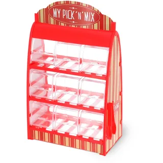 Süßigkeitenspender mit 9 Fächern - 30 x 18 cm - Candy Bar im Retro Design mit Zange - Süßigkeiten Spender Bonboniere Weingummi Jellybeans Theke