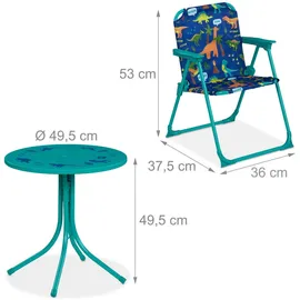 Relaxdays Camping Kindersitzgruppe mit Schirm Blau,Orange,Türkis