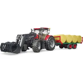 Bruder Case IH Optum 300CVX mit Frontlader und Ballentransportanhänger