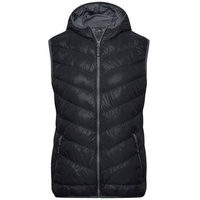 Ladies' Down Vest Ultraleichte sportliche Daunenweste mit Kapuze schwarz/grau, Gr. M