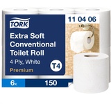 Tork extra weiches Kleinrollen Toilettenpapier Weiß T4, Premium Qualität, 4 lagig, 6 Rollen x 18.75m, 110406