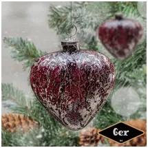 Antikas Weihnachtsfigur Christbaumkugelset, Herz, 6er Set, Glas, Rot, silber, H13,5xB12,5cm rot