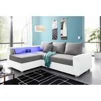 Ecksofa COLLECTION AB "Relax L-Form" Sofas Gr. B/H/T: 223cm x 84cm x 91cm, Kunstleder SOFTLUX-Struktur, Ottomane beidseitig montierbar, mit Bettfunktion-RGB-LED-Beleuchtung und USB-Anschluß, grau (weiß, grau) Ecksofa Sofas inklusive Bettfunktion, Federkern, wahlweise mit RGB-LED-Beleuchtung