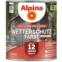 Alpina Holz-Wetterschutz-Farben – Sturmwolkengrau, halbdeckend – bis zu 12 Jahre Schutz vor Witterung und Nässe – schmutzabweisend, deckend & ergiebig – 750 ml