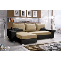 Fun Möbel Ecksofa Sofa COLLIN mit Schlaffunktion Schwarz / Beige Ottomane Links - Schwarz