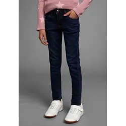 Jeansjeggings ARIZONA "Stretch-Jeans für Mädchen", Mädchen, Gr. 158, N-Gr, blau (dunkelblau), Denim/Jeans, Obermaterial: 71% Baumwolle, 26% Polyester, 3% Elasthan, unifarben, Basic, eng lang, Jeans, schmale Passform, elastische Denim-Qualität