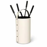 MS Beschläge Ofengarnitur Kaminbesteck 4-teilig Leder ø21cm Beige