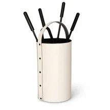 MS Beschläge Ofengarnitur Kaminbesteck 4-teilig Leder ø21cm Beige