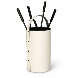MS Beschläge Ofengarnitur Kaminbesteck 4-teilig Leder ø21cm Beige