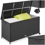 tectake® Auflagenbox 253 l, 116 x 54 x 64 cm, 2 drehbare Rollen mit Feststellbremse, Polyrattan mit Aluminiumrahmen, Kissenbox, Auflagenbehälter, Gartenbox, Sitzkissen Box, Polsterbox - schwarz