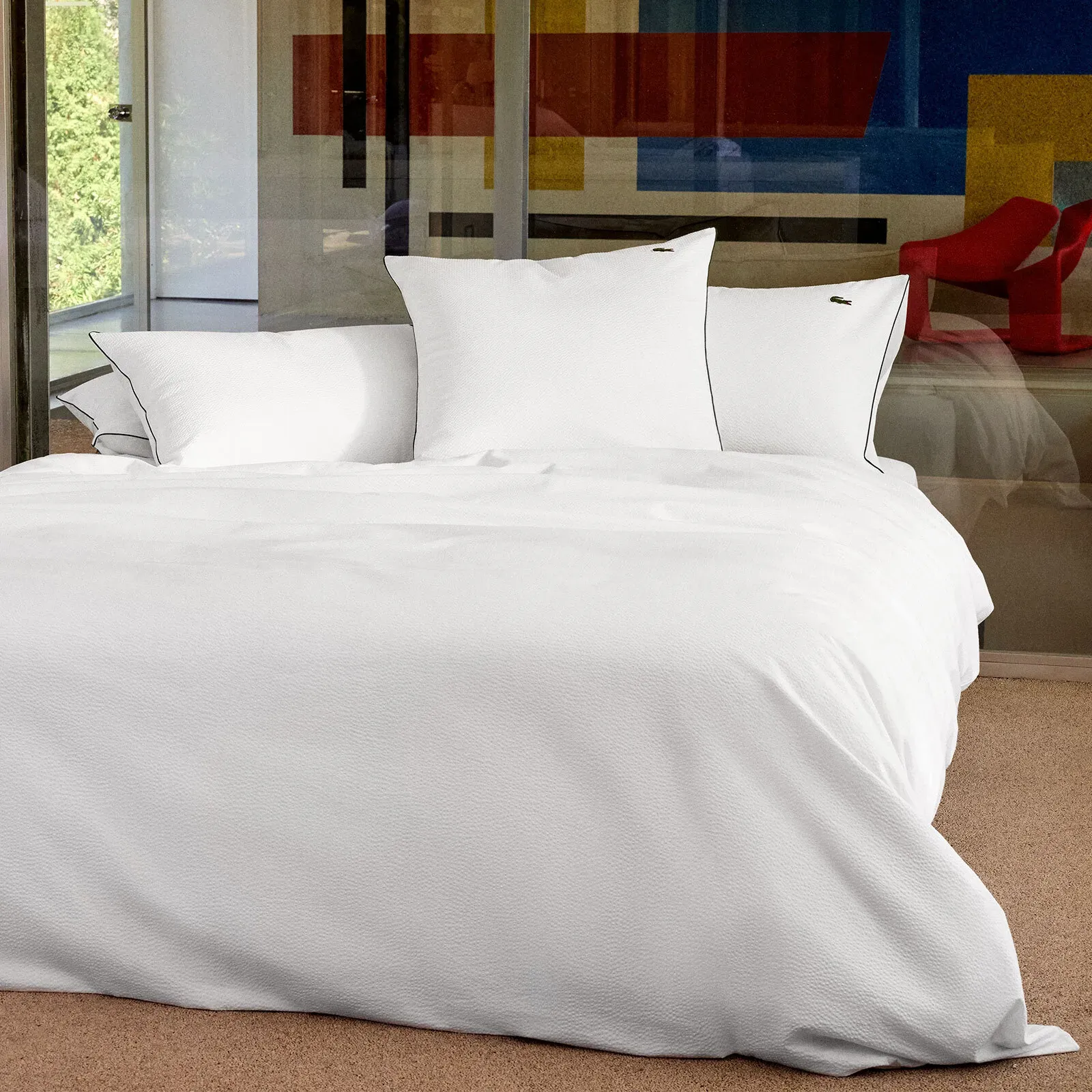 Lacoste Seersucker Bettwäsche Tamis blanc Bettbezug einzeln 155x220 cm - weiß