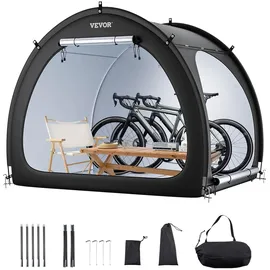 Vevor Fahrradzelt Fahrradgarage für 4 bis 5 Fahrräder, schwarz, geräumig mit belüftetem Fenster und Doppeltüren, 1706x2133x1524 mm