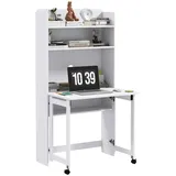 Homcom Computertisch mit Stauräumen, klappbarer Platte und 2 Rollen, für Schlafzimmer, Wohnzimmer und Haus, 80 x 69 x 153 cm, Weiß