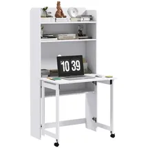 Homcom Computertisch mit Stauräumen, klappbarer Platte und 2 Rollen, für Schlafzimmer, Wohnzimmer und Haus, 80 x 69 x 153 cm, Weiß