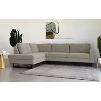 Ecksofa PLACES OF STYLE "Pinto, 290 cm, Ottomane links / rechts" Sofas Gr. B/H/T: 290cm x 85cm x 217cm, Feincord, Ottomane links, grau (hellgrau) Cord, Feincord, Luxus-Microfaser Leder und Chenille