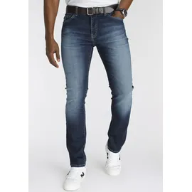 delmao Stretch-Jeans ""Reed"", Herren, Gr. 31, Länge 34, blau (dkblau use), Obermaterial: 82% Baumwolle, 16% Polyester, 2% Elasthan, Basic, normal lang, Jeans, gerader Beinschnitt, Used-Look-Waschung, niedrige Leibhöhe