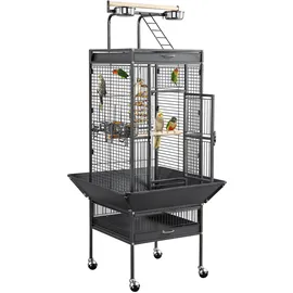 Yaheetech Vogelkäfig Vogelvoliere 65,5 x 65,5 x 156 cm Schwarz