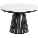 Meblini Esstisch, Weiß Hochglanz, Schwarz, Metall, Rund, 120x76x120 cm, Esszimmer, Tische, Esstische