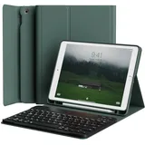 JKSML Hülle mit Tastatur für iPad 9./8./ 7. Generation, Abnehmbarer Kabellose QWERTZ Tastatur Hülle mit Stifthalter für iPad 10,2 Zoll (2021/2020/2019), Dunkelgrün