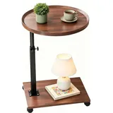 C-förmiger Beistelltisch höhenverstellbar, 360° drehbar mit Rollen – moderner C-Couchtisch Walnuss 40×40×80 cm für Wohnzimmer Schlafzimmer ... - Braun