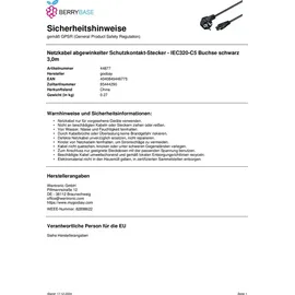 goobay 44877, 3 m, Netzstecker Typ F, C5-Koppler, 250 V, 2.5 A