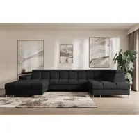 ALTDECOR Wohnlandschaft COMA U, Couch mit Schlaffunktion, Wohnzimmer - Wohnlandschaft, Corner Sofa Bett Eckcouch Couch U-Form Schlafcouch Ausziehbar schwarz