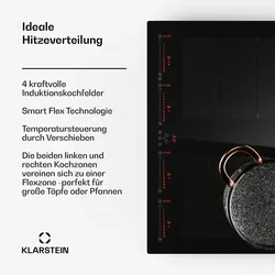 Klarstein Masterzone 60 Flex Induktionskochfeld Einbau 4 Flex-Zonen ThermoBoost Smart Flex Technology max. 9600 Watt Schwarz