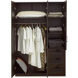 [en.casa] Kleiderschrank Finning 176x120x52 cm 3 Schubladen Walnuss, dunkel