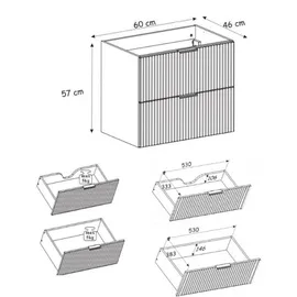 Rodan | Waschbeckunterschrank 60cm | Braun matt - Eiche | B/H/T 60/57/46cm | 2 Softclose-Schubladen | Badezimmerschränke, Badmöbel, Unterschränke - Braun