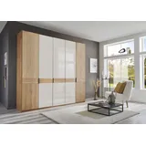 Drehtürenschrank WIEMANN "Cardiff, Massivholztüren in Kombination mit Glas- oder Spiegeltüren", weiß (glas weiß), B:246,3cm H:216cm T:58cm, Floatglas, Holzwerkstoff, Hartfaserplatte, Massivholz, Schränke, hochwertiges Design in langlebiger Qualität, viel Stauraum