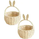 Generisch 2 Stücke Osternkörbchen mit Henkel Kinder Geflochten Osternest Körbchen Osternkorb Picknickkorb Handgeflochten Weidenkörbchen Ostern Geschenk Eier Süssigkeit Plätzchen Geschenkkorb