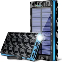 Daskoo 26800mAh Powerbank Solar mit LED-Taschenlampe und 2 USB-C Output Solar Powerbank, Solar Ladegerät für die meisten elektronischen Geräte auf dem Markt blau