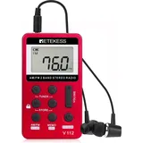 V112 Mini-tragradio, Tragbares Taschenradio, Fm Am, Wiederaufladbarer Mini-walkman, Wecker, 3,5-mm-kopfhöreranschluss, Outdoor, Geeignet Zum Laufen, Wandern, Camping (rot)