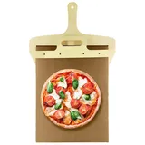 Rutaqian Pizzaschneidebrett Sliding Pizza Peel,Pizza Scorrevole,Pizzaschieber mit Griff,Antihaft, (Verschiebbare Pizzaschaufel,Pizzabrett Pizza Shovel), Zubehör für Pizzaöfen braun